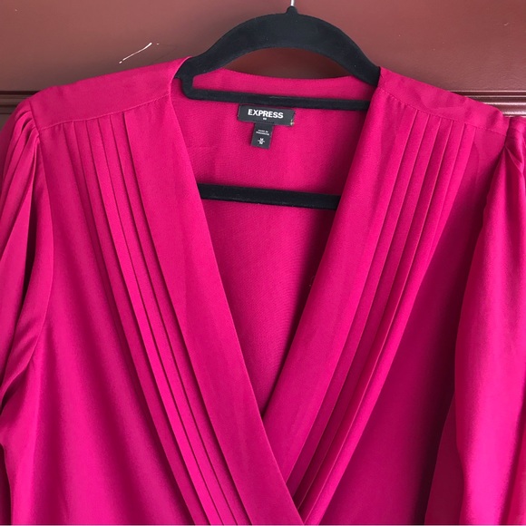 Express Raspberry Pink Wrap Blouse - Picture 6 of 11